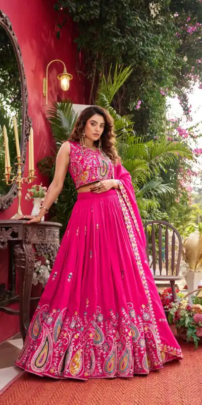 Pink Vichitra With Embroidery Work Lehenga Choli | Lehenga, Bollywood Lehenga, Creative Lehenga, Designer Lehenga, Embroidered Lehenga, Party Wear Lehenga
