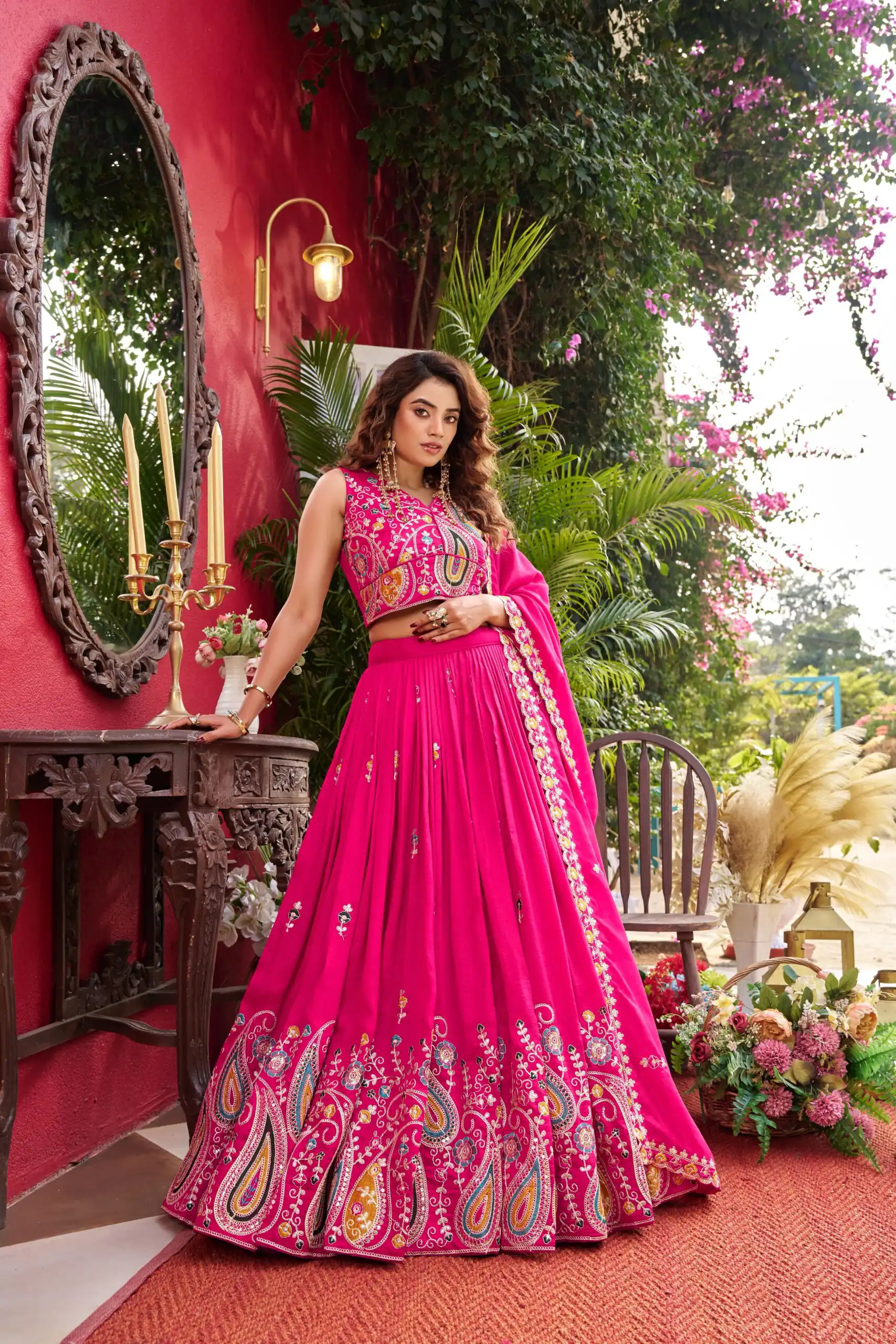 Pink Vichitra With Embroidery Work Lehenga Choli | Lehenga, Bollywood Lehenga, Creative Lehenga, Designer Lehenga, Embroidered Lehenga, Party Wear Lehenga