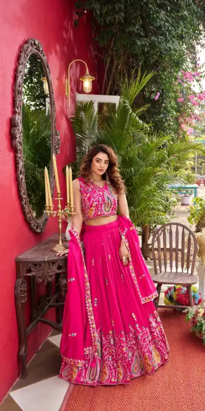 Pink Vichitra With Embroidery Work Lehenga Choli | Lehenga, Bollywood Lehenga, Creative Lehenga, Designer Lehenga, Embroidered Lehenga, Party Wear Lehenga