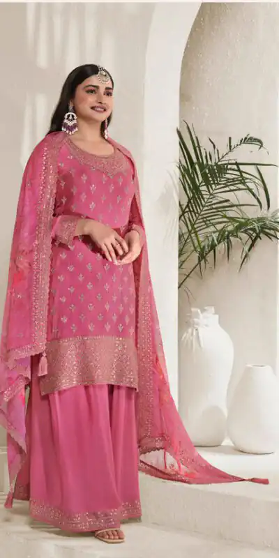Pink Viscose Chinon Embroidered Sequence Salwar Suit | Salwar suit, Casual Suits, Creative suits, Designer Suits, Palazzo Suits, Party Wear Suits, Patiala Suits, Straight Suits