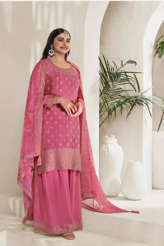 Pink Viscose Chinon Embroidered Sequence Salwar Suit | Salwar suit, Casual Suits, Creative suits, Designer Suits, Palazzo Suits, Party Wear Suits, Patiala Suits, Straight Suits