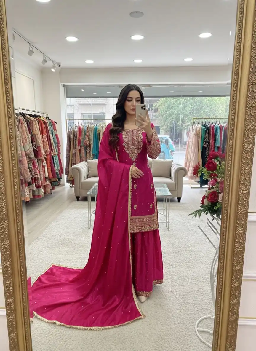 Pink Zimmy Silk Lace Embroidery Work Salwar Suit | Jump Suits, Salwar suit, Casual Suits, Creative suits, Designer Suits, Palazzo Suits, Party Wear Suits, Patiala Suits, Straight Suits