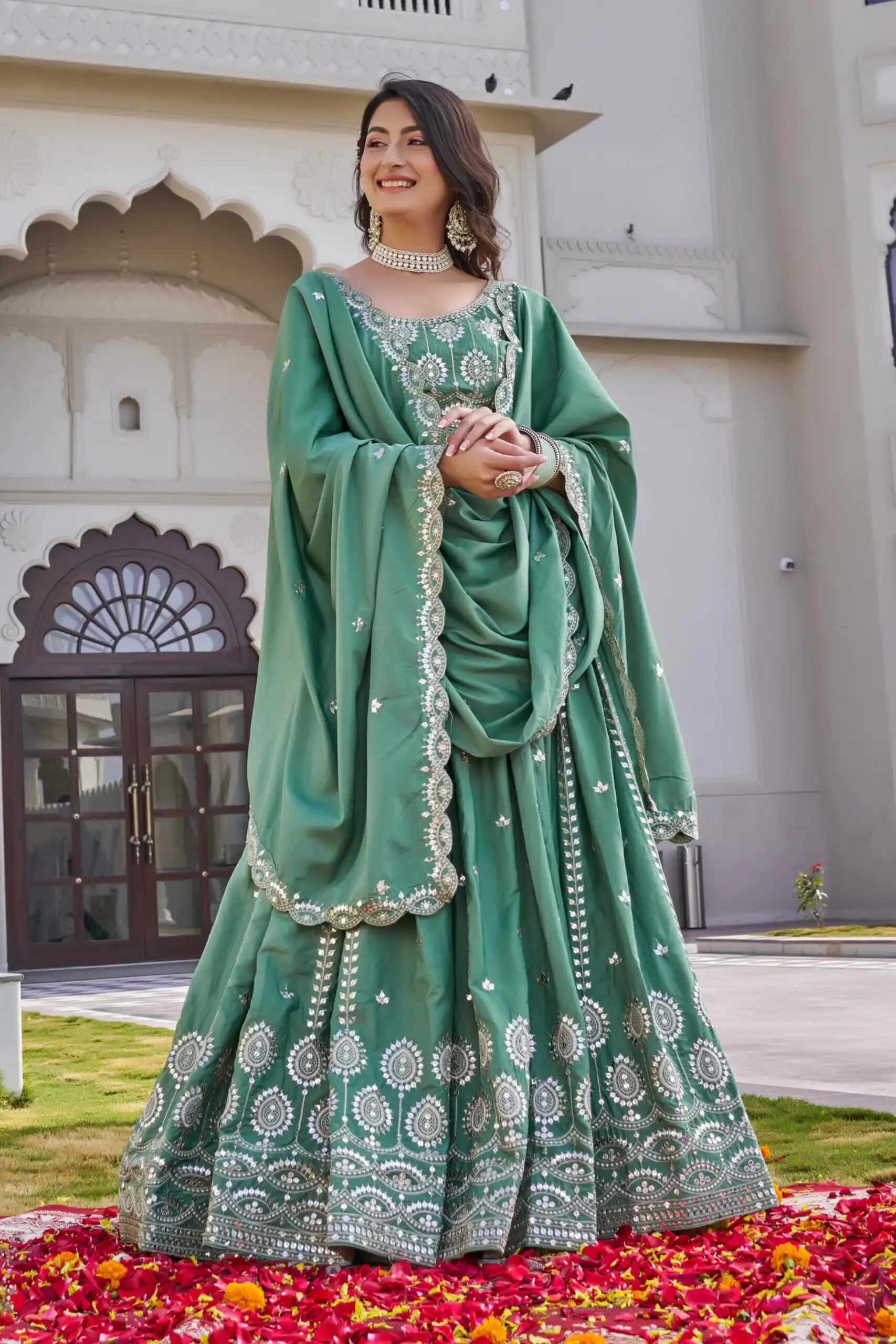 Pista Crap Silk Embroidery Work Lehenga Choli | Lehenga, Bollywood Lehenga, Creative Lehenga, Designer Lehenga, Embroidered Lehenga, Party Wear Lehenga