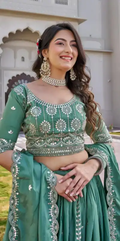 Pista Crap Silk Embroidery Work Lehenga Choli | Lehenga, Bollywood Lehenga, Creative Lehenga, Designer Lehenga, Embroidered Lehenga, Party Wear Lehenga