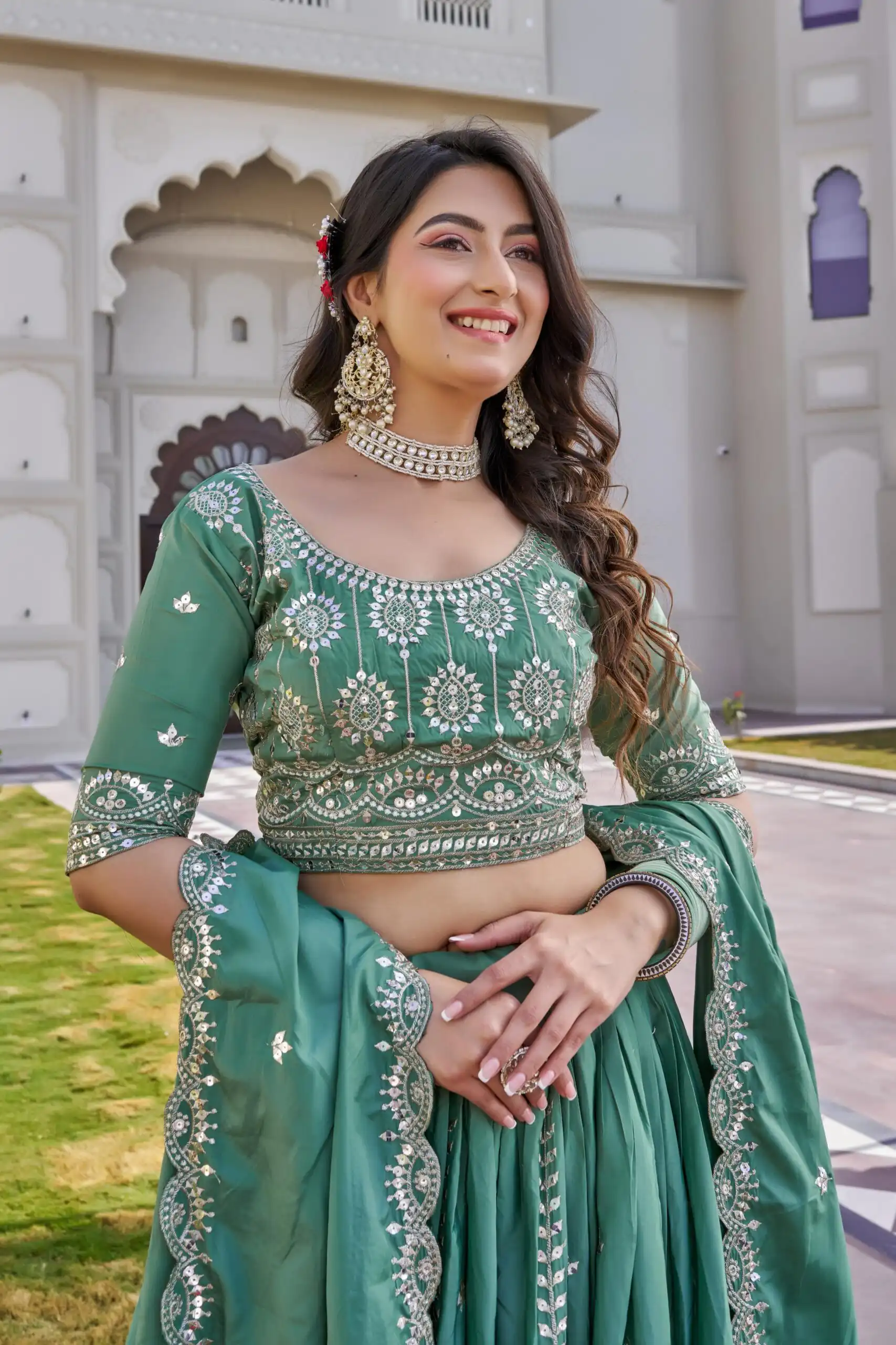 Pista Crap Silk Embroidery Work Lehenga Choli | Lehenga, Bollywood Lehenga, Creative Lehenga, Designer Lehenga, Embroidered Lehenga, Party Wear Lehenga