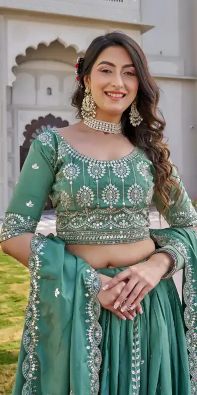 Pista Crap Silk Embroidery Work Lehenga Choli | Lehenga, Bollywood Lehenga, Creative Lehenga, Designer Lehenga, Embroidered Lehenga, Party Wear Lehenga