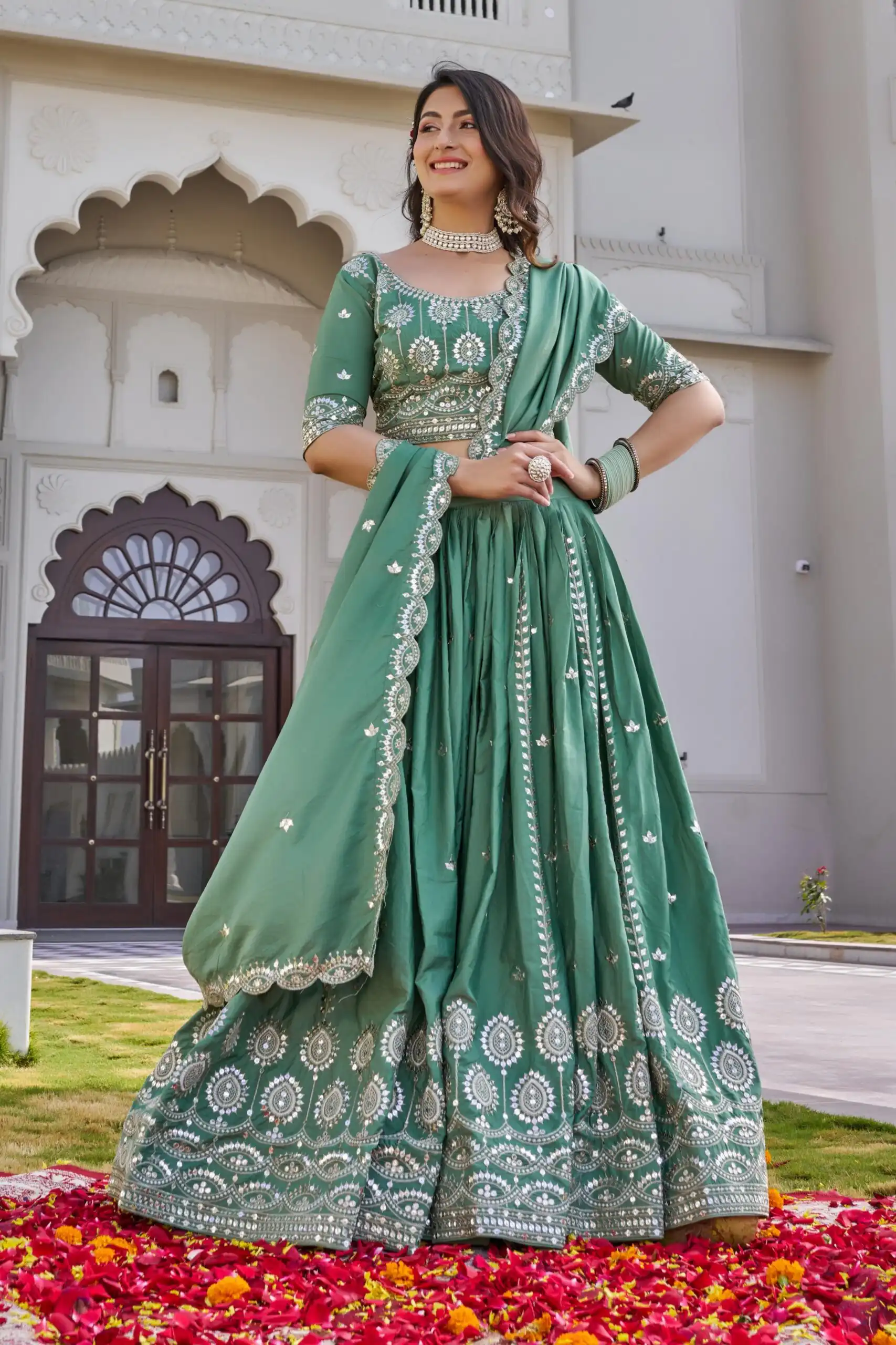 Pista Crap Silk Embroidery Work Lehenga Choli | Lehenga, Bollywood Lehenga, Creative Lehenga, Designer Lehenga, Embroidered Lehenga, Party Wear Lehenga