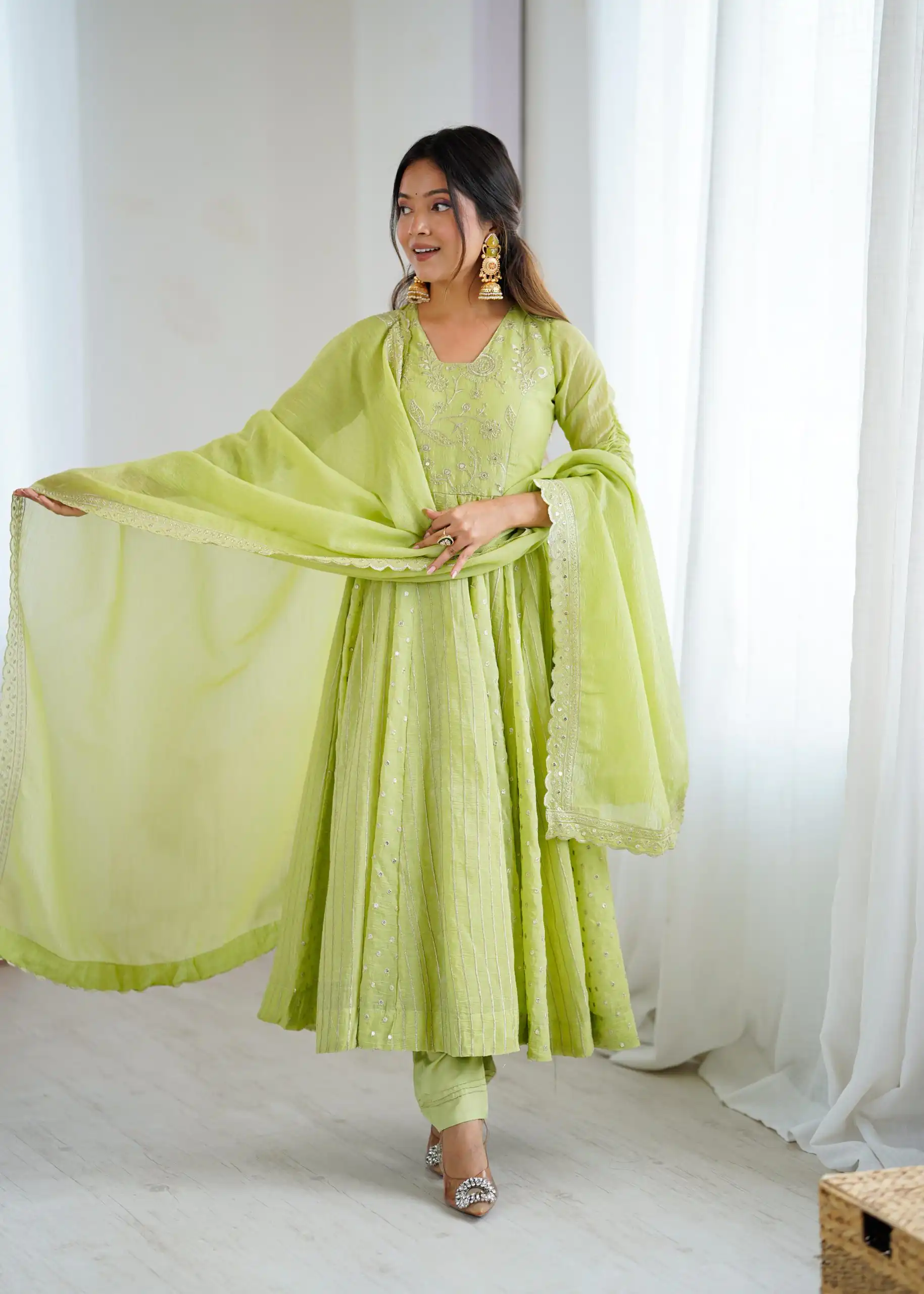 Pista Crunchy Silk Sequence Anarkali Gown | Gowns, Bollywood Gowns, Creative Gowns, Designer Gowns, Embroidered Gowns, Party Wear Gowns