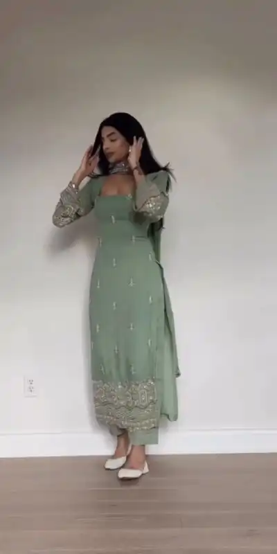 Pista Faux Georgette Thread Embroidery Work Salwar Suit | Jump Suits, Tops & Bottoms, Track Suits, Salwar suit, Casual Suits, Creative suits, Designer Suits, Palazzo Suits, Party Wear Suits, Patiala Suits, Straight Suits, Trendy Wear