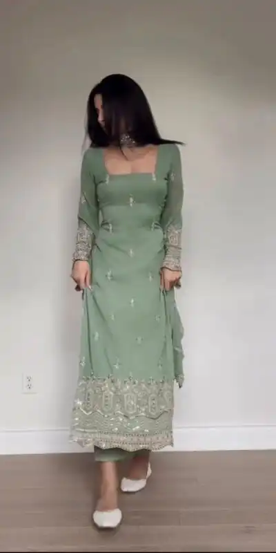 Pista Faux Georgette Thread Embroidery Work Salwar Suit | Jump Suits, Tops & Bottoms, Track Suits, Salwar suit, Casual Suits, Creative suits, Designer Suits, Palazzo Suits, Party Wear Suits, Patiala Suits, Straight Suits, Trendy Wear