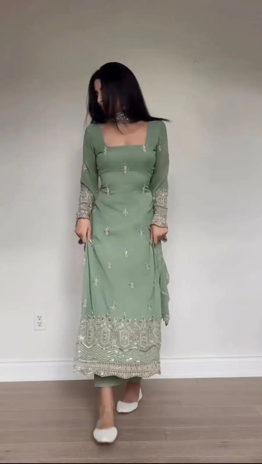 Pista Faux Georgette Thread Embroidery Work Salwar Suit | Jump Suits, Tops & Bottoms, Track Suits, Salwar suit, Casual Suits, Creative suits, Designer Suits, Palazzo Suits, Party Wear Suits, Patiala Suits, Straight Suits, Trendy Wear