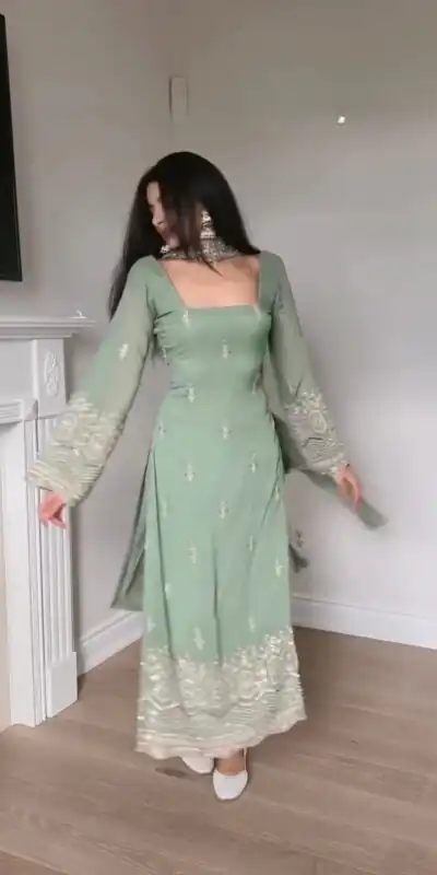 Pista Faux Georgette Thread Embroidery Work Salwar Suit | Jump Suits, Tops & Bottoms, Track Suits, Salwar suit, Casual Suits, Creative suits, Designer Suits, Palazzo Suits, Party Wear Suits, Patiala Suits, Straight Suits, Trendy Wear