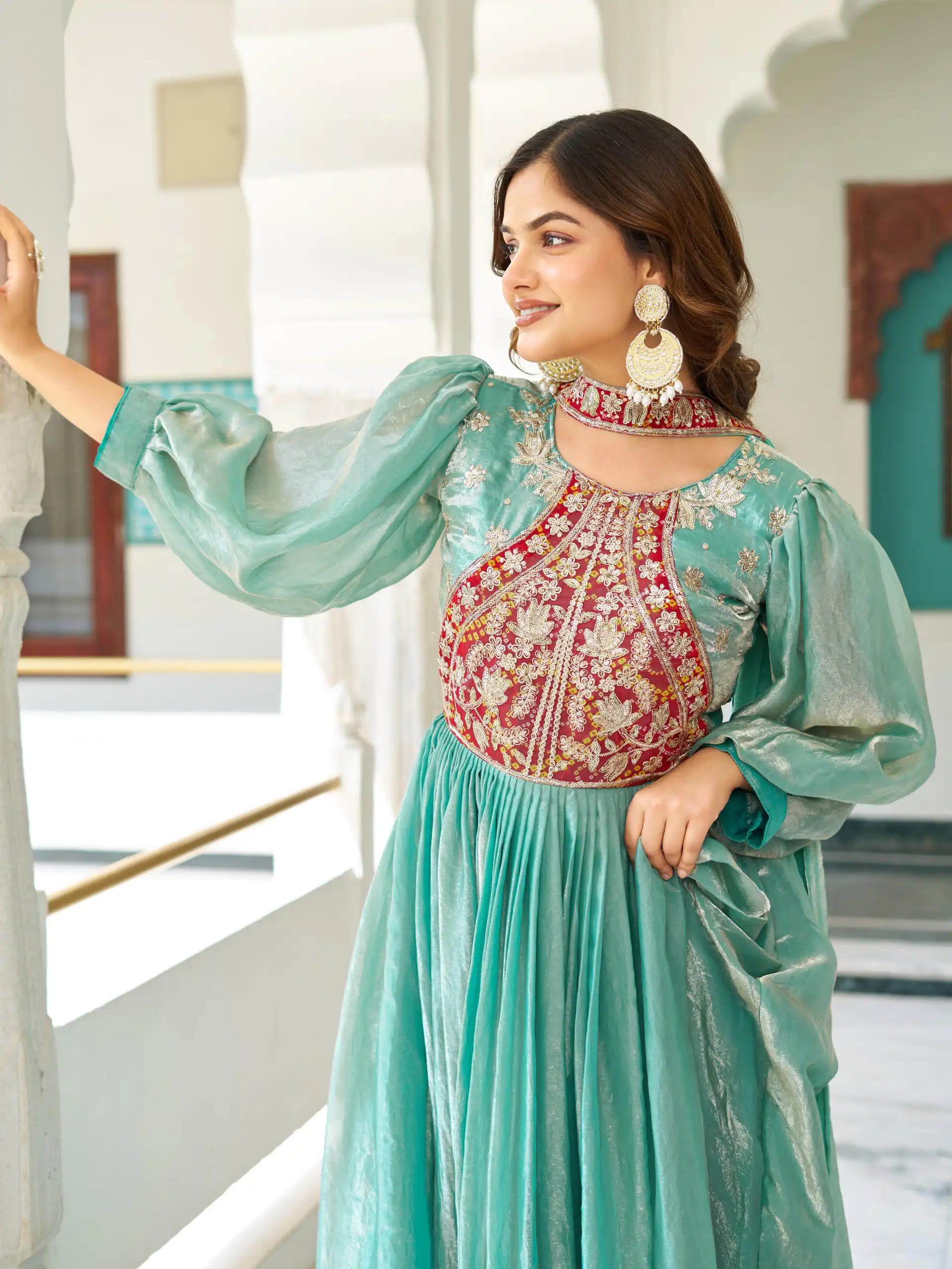 Pista Fendy Silk Embroidery Work Gown | Gowns, Bollywood Gowns, Creative Gowns, Designer Gowns, Embroidered Gowns, Party Wear Gowns