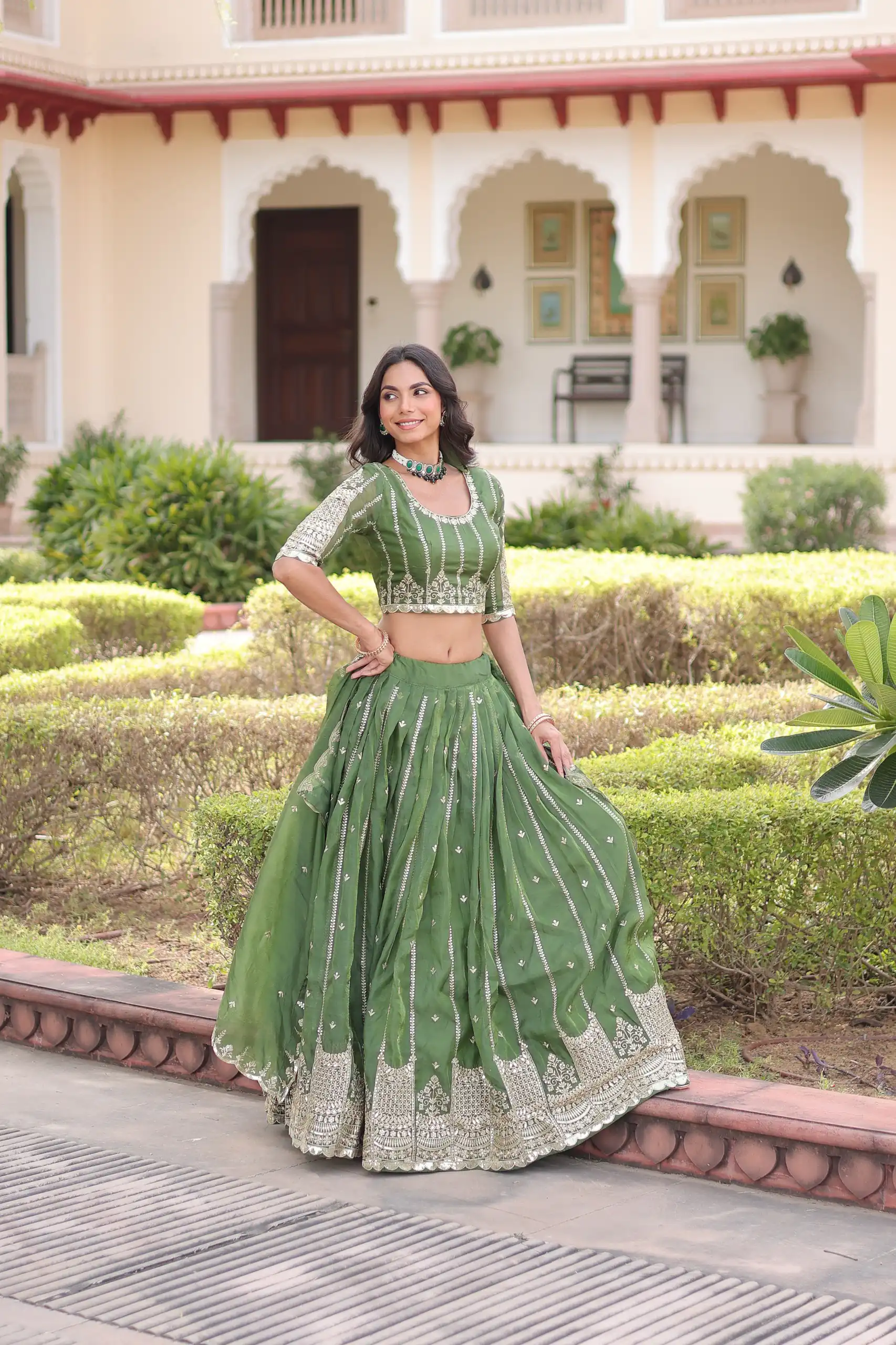 Pista Gold Crush Embroidery Zari Work Lehenga Choli | Lehenga, Bollywood Lehenga, Creative Lehenga, Designer Lehenga, Embroidered Lehenga, Party Wear Lehenga