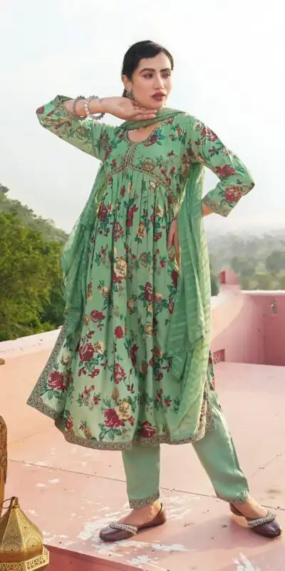 Pista Green Rayon Alia Cut With Embroidery Work Kurti | Kurti, Bollywood Kurti, Creative Kurtis, Designer Kurti, Party Wear Kurti, Selfie Kurti