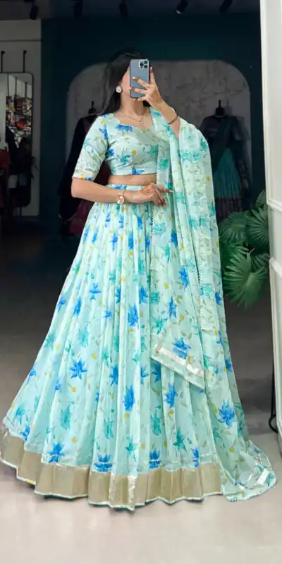 Pista Tabby Silk Lace Work Lehenga Choli | Lehenga, Bollywood Lehenga, Creative Lehenga, Designer Lehenga, Embroidered Lehenga, Party Wear Lehenga