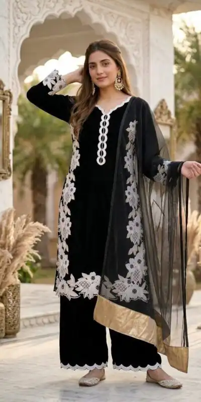 ST 213 Black Color Natural Crep Salwar Suit with Embroidery Work. Wedding, Party, Festive, Best Price ₹1899. Delivery 4-6 Working Days. Shop now. | Jump Suits, Salwar suit, Casual Suits, Creative suits, Designer Suits, Palazzo Suits, Party Wear Suits, Patiala Suits, Straight Suits