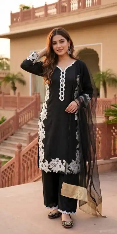 ST 213 Black Color Natural Crep Salwar Suit with Embroidery Work. Wedding, Party, Festive, Best Price ₹1899. Delivery 4-6 Working Days. Shop now. | Jump Suits, Salwar suit, Casual Suits, Creative suits, Designer Suits, Palazzo Suits, Party Wear Suits, Patiala Suits, Straight Suits