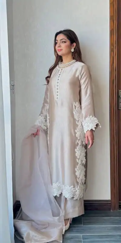 ST 213 Cream Color Natural Crep Salwar Suit with Embroidery Work. Wedding, Party, Festive, Best Price ₹1899. Delivery 4-6 Working Days. Shop now. | Jump Suits, Salwar suit, Casual Suits, Creative suits, Designer Suits, Palazzo Suits, Party Wear Suits, Patiala Suits, Straight Suits