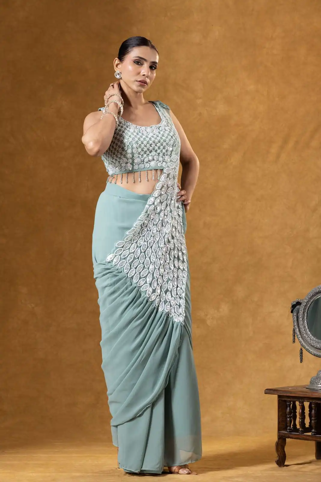 Pretty Grey Faux Georgette Embroider Work Saree | Sarees, Bollywood Sarees, Creative Sarees, Designer Sarees, Embroidered Sarees, Ethnic Saree, Modern Digital sarees, Party Wear Sarees