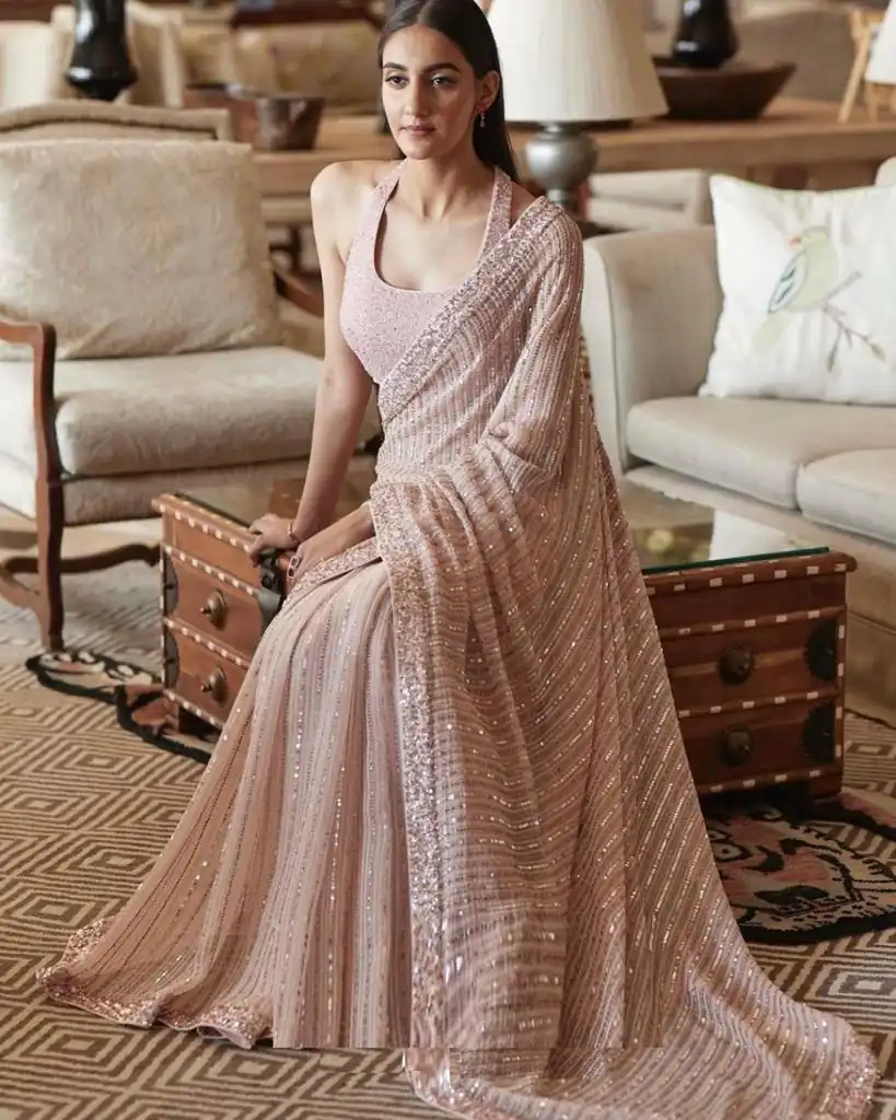 Pretty Light Pink Heavy Sequins Work Saree | Sarees, Bollywood Sarees, Creative Sarees, Designer Sarees, Embroidered Sarees, Ethnic Saree, Party Wear Sarees