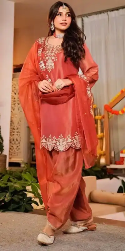 DC 116 Orange Fandy Satin Salwar Suit with Embroidery Work & Lace Work. Exclusive Offer ₹1999. Delivery 4-6 Working Days. Shop now. | Jump Suits, Salwar suit, Casual Suits, Creative suits, Designer Suits, Palazzo Suits, Party Wear Suits, Patiala Suits, Straight Suits