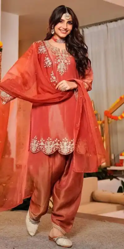DC 116 Orange Fandy Satin Salwar Suit with Embroidery Work & Lace Work. Exclusive Offer ₹1999. Delivery 4-6 Working Days. Shop now. | Jump Suits, Salwar suit, Casual Suits, Creative suits, Designer Suits, Palazzo Suits, Party Wear Suits, Patiala Suits, Straight Suits