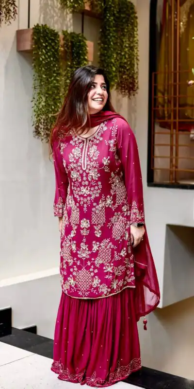 JF 027 Pink in Faux Georgette Mirror Embroidery Work Salwar Suit . Best Price ₹1949. Delivery 4-6 Working Days. Shop now. | Jump Suits, Salwar suit, Casual Suits, Creative suits, Designer Suits, Palazzo Suits, Party Wear Suits, Patiala Suits, Straight Suits