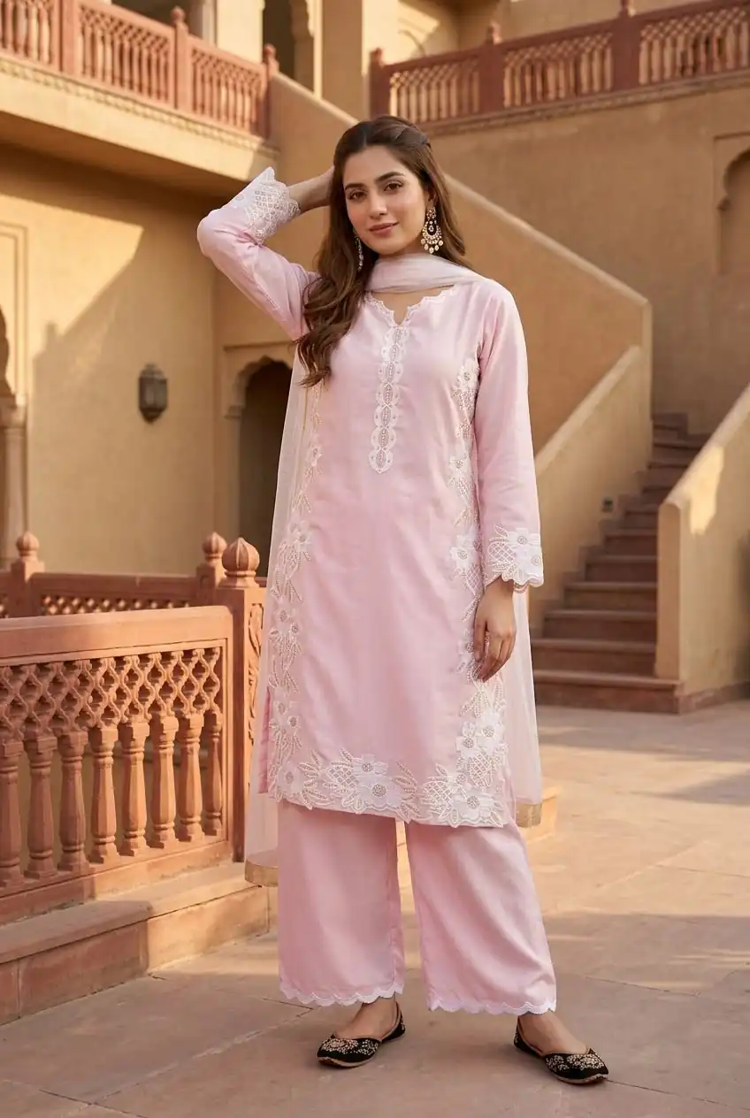 ST 213 Pink Color Natural Crep Salwar Suit with Embroidery Work. Wedding, Party, Festive, Best Price ₹1899. Delivery 4-6 Working Days. Shop now. | Jump Suits, Salwar suit, Casual Suits, Creative suits, Designer Suits, Palazzo Suits, Party Wear Suits, Patiala Suits, Straight Suits