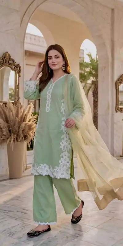 ST 213 Pista Color Natural Crep Salwar Suit with Embroidery Work. Wedding, Party, Festive, Best Price ₹1899. Delivery 4-6 Working Days. Shop now. | Jump Suits, Salwar suit, Casual Suits, Creative suits, Designer Suits, Palazzo Suits, Party Wear Suits, Patiala Suits, Straight Suits