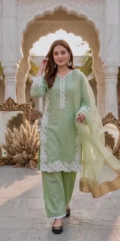ST 213 Pista Color Natural Crep Salwar Suit with Embroidery Work. Wedding, Party, Festive, Best Price ₹1899. Delivery 4-6 Working Days. Shop now. | Jump Suits, Salwar suit, Casual Suits, Creative suits, Designer Suits, Palazzo Suits, Party Wear Suits, Patiala Suits, Straight Suits