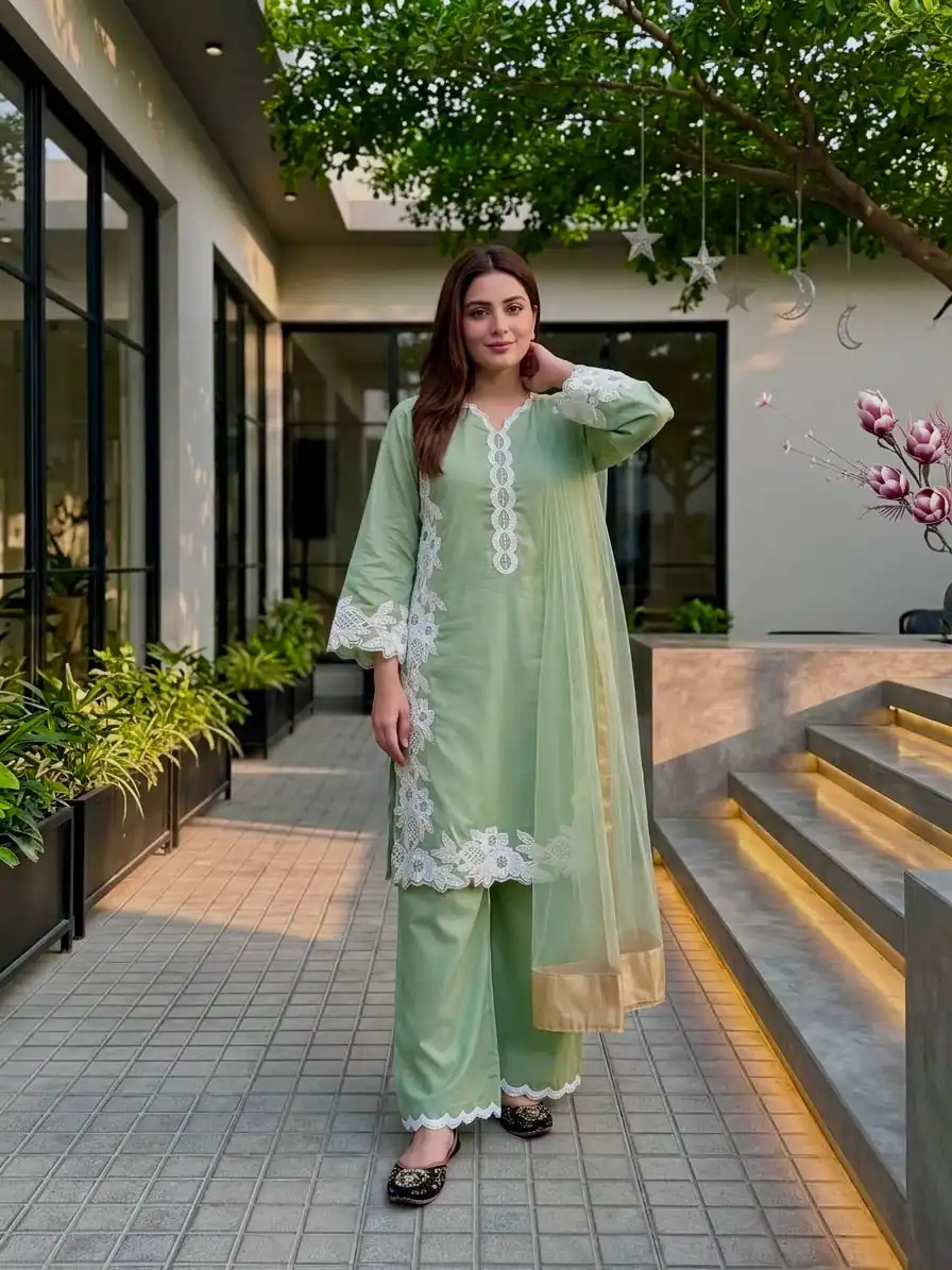 ST 213 Pista Color Natural Crep Salwar Suit with Embroidery Work. Wedding, Party, Festive, Best Price ₹1899. Delivery 4-6 Working Days. Shop now. | Jump Suits, Salwar suit, Casual Suits, Creative suits, Designer Suits, Palazzo Suits, Party Wear Suits, Patiala Suits, Straight Suits