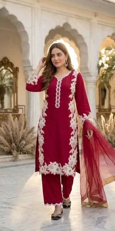 ST 213 Red Color Natural Crep Salwar Suit with Embroidery Work. Wedding, Party, Festive, Best Price ₹1899. Delivery 4-6 Working Days. Shop now. | Jump Suits, Salwar suit, Casual Suits, Creative suits, Designer Suits, Palazzo Suits, Party Wear Suits, Patiala Suits, Straight Suits