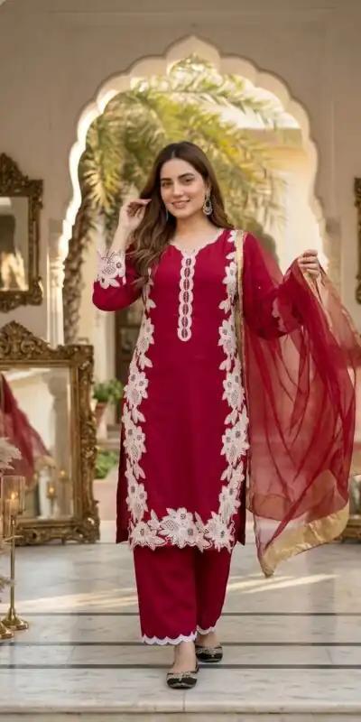 ST 213 Red Color Natural Crep Salwar Suit with Embroidery Work. Wedding, Party, Festive, Best Price ₹1899. Delivery 4-6 Working Days. Shop now. | Jump Suits, Salwar suit, Casual Suits, Creative suits, Designer Suits, Palazzo Suits, Party Wear Suits, Patiala Suits, Straight Suits