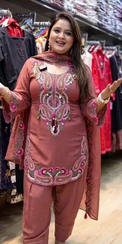 SRK 5348 Rust Color Georgette Mirror Embroidery Work Salwar Suit . Best Price ₹2399. Delivery 4-6 Working Days. Shop now. | Jump Suits, Salwar suit, Casual Suits, Creative suits, Designer Suits, Palazzo Suits, Party Wear Suits, Patiala Suits, Straight Suits