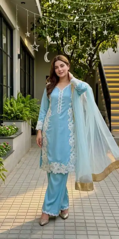 ST 213 Sky Blue Color Natural Crep Salwar Suit with Embroidery Work. Wedding, Party, Festive, Best Price ₹1899. Delivery 4-6 Working Days. Shop now. | Jump Suits, Salwar suit, Casual Suits, Creative suits, Designer Suits, Palazzo Suits, Party Wear Suits, Patiala Suits, Straight Suits