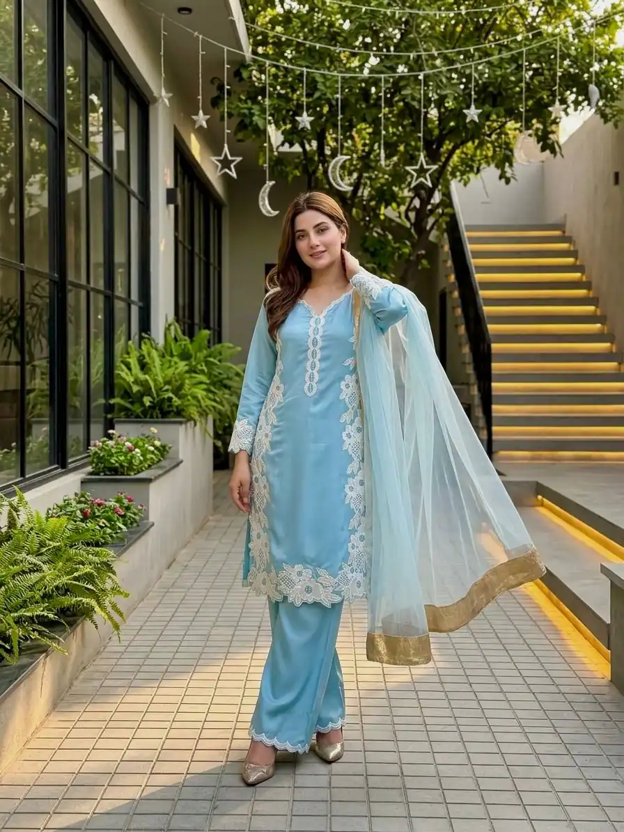 ST 213 Sky Blue Color Natural Crep Salwar Suit with Embroidery Work. Wedding, Party, Festive, Best Price ₹1899. Delivery 4-6 Working Days. Shop now. | Jump Suits, Salwar suit, Casual Suits, Creative suits, Designer Suits, Palazzo Suits, Party Wear Suits, Patiala Suits, Straight Suits