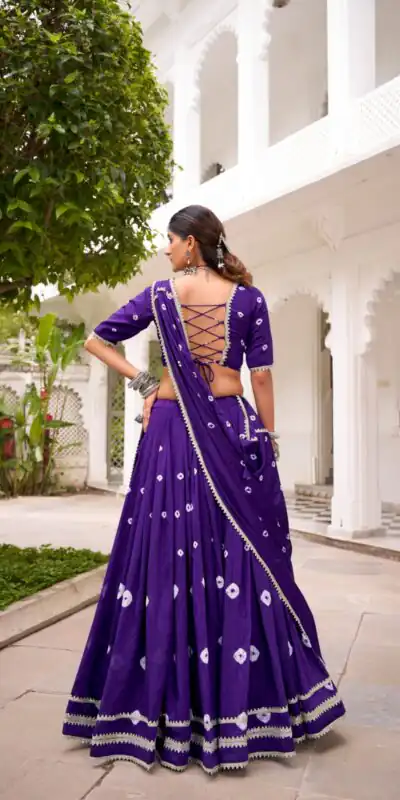 Purple Chanderi Bandhej Lehenga Choli | Lehenga, Bollywood Lehenga, Creative Lehenga, Designer Lehenga, Embroidered Lehenga, Party Wear Lehenga