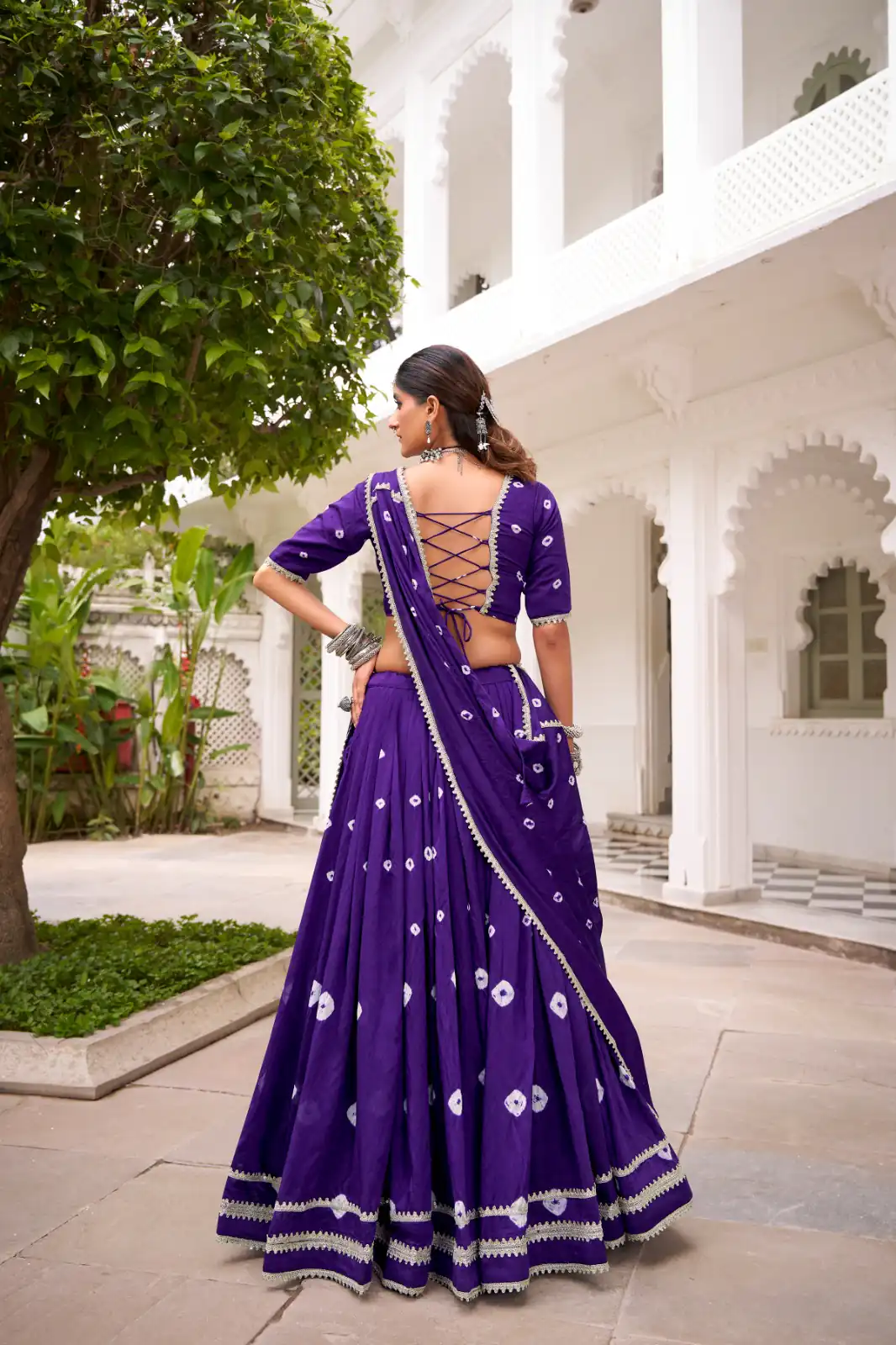 Purple Chanderi Bandhej Lehenga Choli | Lehenga, Bollywood Lehenga, Creative Lehenga, Designer Lehenga, Embroidered Lehenga, Party Wear Lehenga