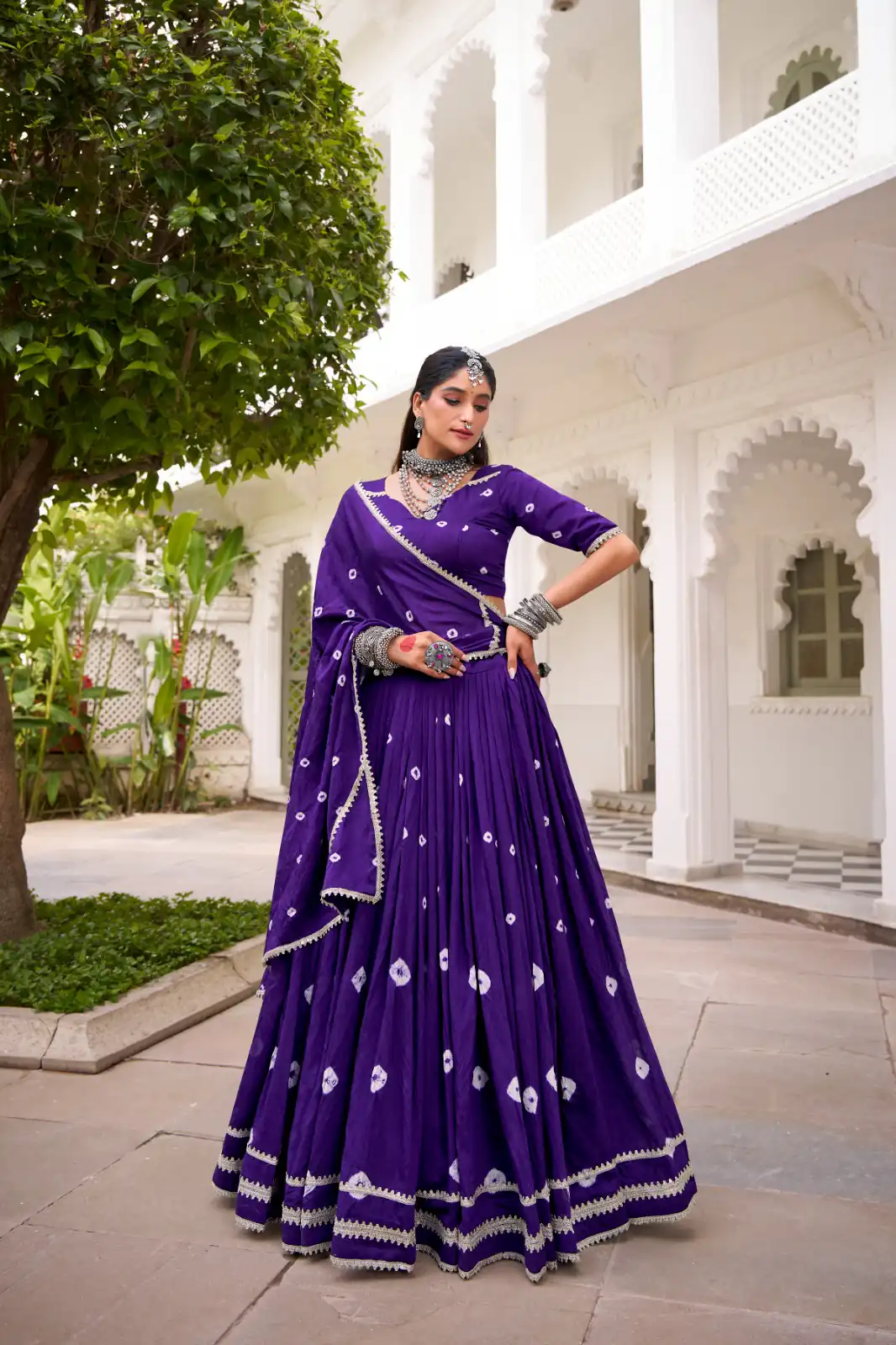 Purple Chanderi Bandhej Lehenga Choli | Lehenga, Bollywood Lehenga, Creative Lehenga, Designer Lehenga, Embroidered Lehenga, Party Wear Lehenga