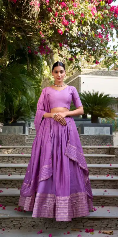Purple Chanderi Plain With Zari Weaving Work Border Lehenga Choli | Lehenga, Bollywood Lehenga, Creative Lehenga, Designer Lehenga, Embroidered Lehenga, Party Wear Lehenga