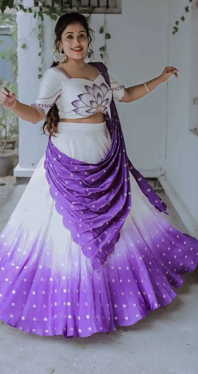 Purple Chinon Digital Print Lehenga Choli | Lehenga, Bollywood Lehenga, Creative Lehenga, Designer Lehenga, Embroidered Lehenga, Party Wear Lehenga