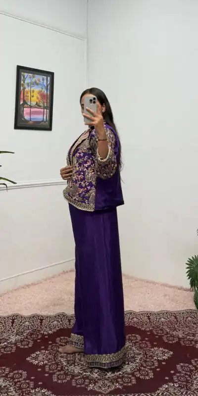Purple Chinon Embroidery With Moti Lace Salwar Suit | Jump Suits, Salwar suit, Casual Suits, Creative suits, Designer Suits, Palazzo Suits, Party Wear Suits, Patiala Suits, Straight Suits