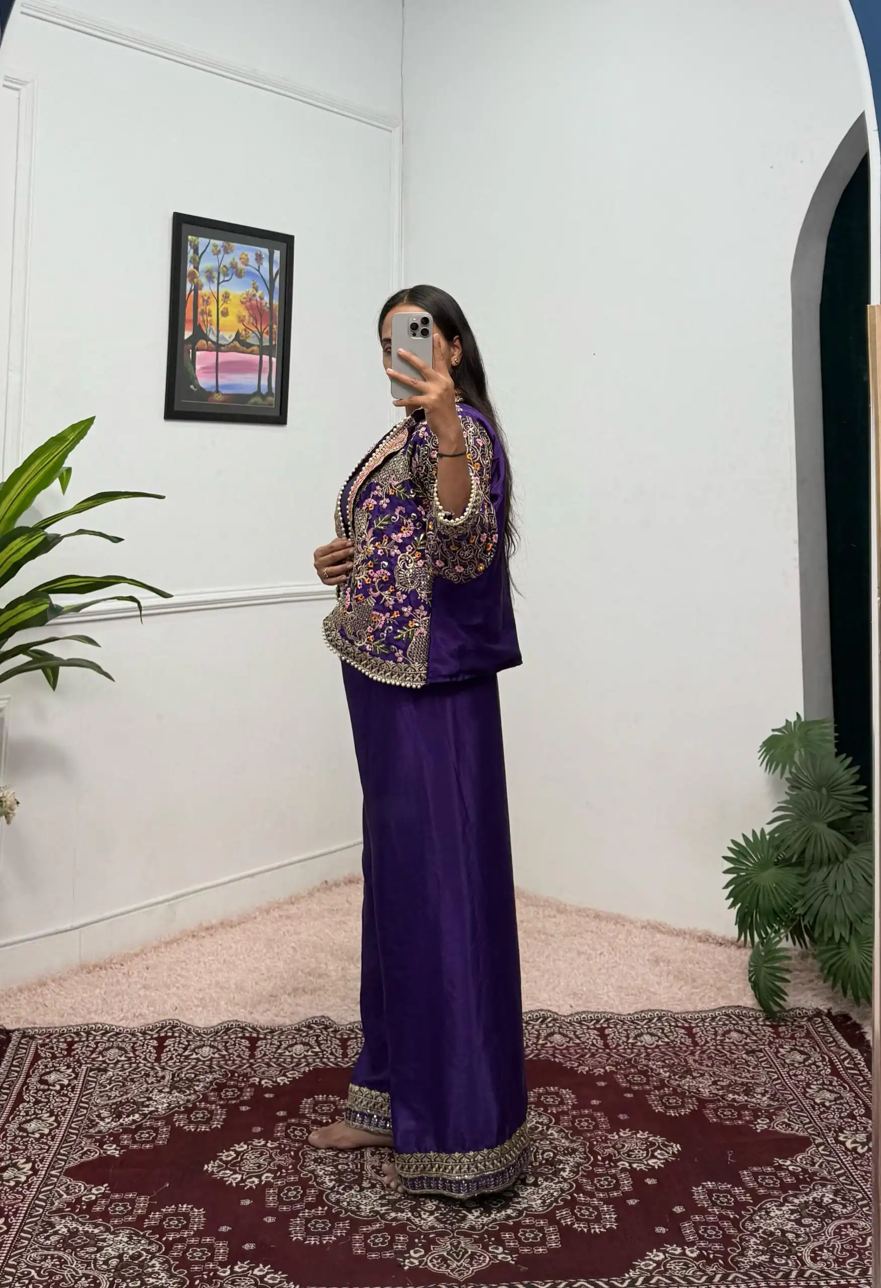 Purple Chinon Embroidery With Moti Lace Salwar Suit | Jump Suits, Salwar suit, Casual Suits, Creative suits, Designer Suits, Palazzo Suits, Party Wear Suits, Patiala Suits, Straight Suits