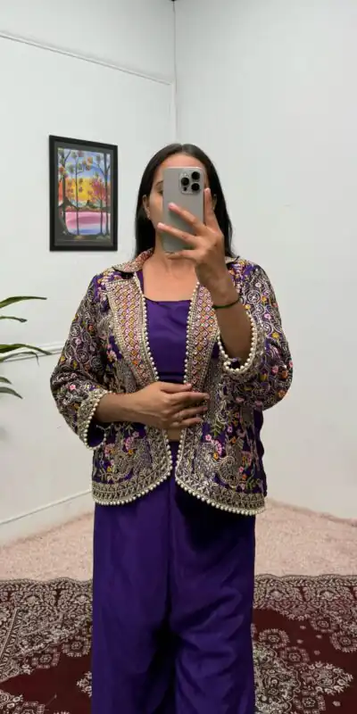 Purple Chinon Embroidery With Moti Lace Salwar Suit | Jump Suits, Salwar suit, Casual Suits, Creative suits, Designer Suits, Palazzo Suits, Party Wear Suits, Patiala Suits, Straight Suits