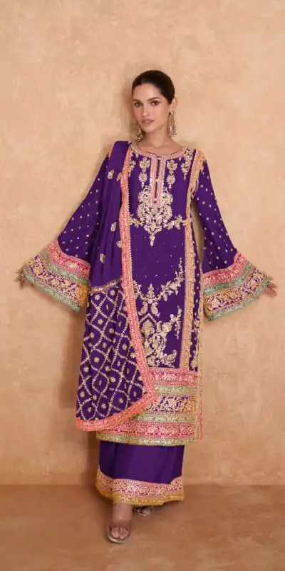 Purple Chinon Embroidery Work Salwar Suit | Jump Suits, Salwar suit, Casual Suits, Creative suits, Designer Suits, Palazzo Suits, Party Wear Suits, Patiala Suits, Straight Suits