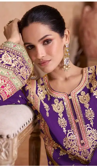 Purple Chinon Embroidery Work Salwar Suit | Jump Suits, Salwar suit, Casual Suits, Creative suits, Designer Suits, Palazzo Suits, Party Wear Suits, Patiala Suits, Straight Suits