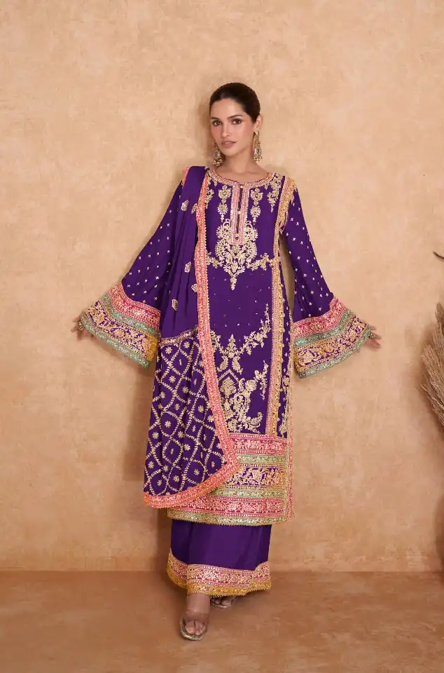 Purple Chinon Embroidery Work Salwar Suit | Jump Suits, Salwar suit, Casual Suits, Creative suits, Designer Suits, Palazzo Suits, Party Wear Suits, Patiala Suits, Straight Suits