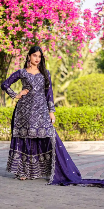Purple Chinon Embroidery Work Salwar Suit | Jump Suits, Salwar suit, Casual Suits, Creative suits, Designer Suits, Palazzo Suits, Party Wear Suits, Patiala Suits, Straight Suits