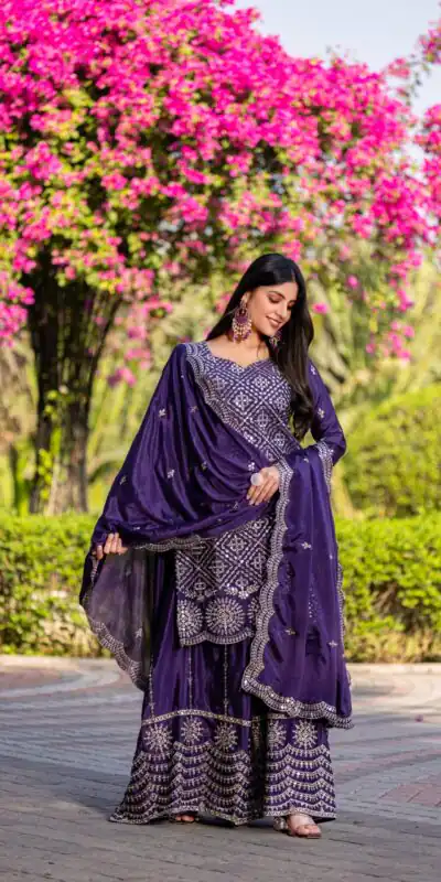 Purple Chinon Embroidery Work Salwar Suit | Jump Suits, Salwar suit, Casual Suits, Creative suits, Designer Suits, Palazzo Suits, Party Wear Suits, Patiala Suits, Straight Suits
